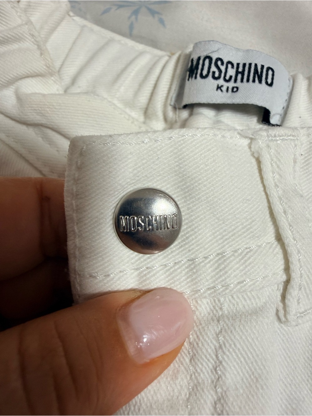 Moschino Kid White Denim Jeans with Branded Silver Button